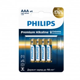 Батарейка AAA Philips LR03-4BL Premium, 1.5B, (4/48/144/25920), (арт.Б0062755)