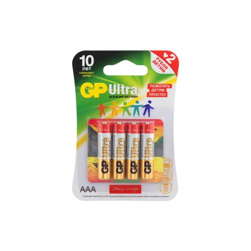 Батарейка AAA GP LR03-4BL Ultra Alkaline, 1.5В, (4/40/320)