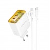 Блок питания сетевой 1 USB, 2 Type-C Borofone BAS34A, Treasure, 5V, 3.0A, PD 65Вт, кабель Type-C, Type-C, 1.0м, цвет: белый