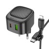 Блок питания сетевой USB, Type-C Borofone BAS22A, Fortune, PD20W, QC3.0, кабель Type-C, 8-pin, 1.0м, цвет: чёрный