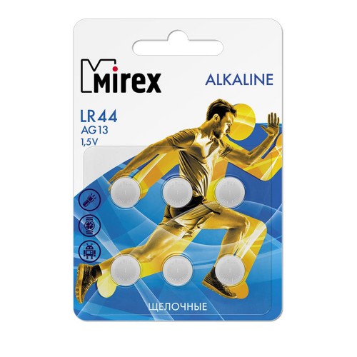 Батарейка Mirex AG2-LR726-6BL Alkaline, (6/216/648), (арт.23702-LR726-E6)