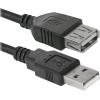 Кабель USB - USB(f) Defender USB02-10, 3.0м, круглый, силикон, цвет: чёрный