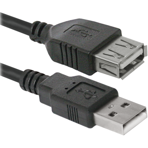 Кабель USB - USB(f) Defender USB02-10, 3.0м, круглый, силикон, цвет: чёрный