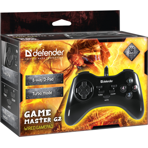 Геймпад проводной Defender, Game Master, G2, пластик, USB, 13 кнопок, цвет: чёрный