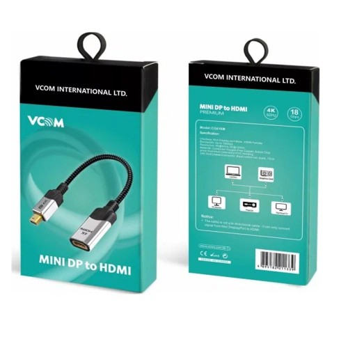 Адаптер mini DisplayPort(m) - HDMI(f) VCOM CG616M, 0.15м, для монитора, телевизора, 4K@60Hz, цвет: чёрный