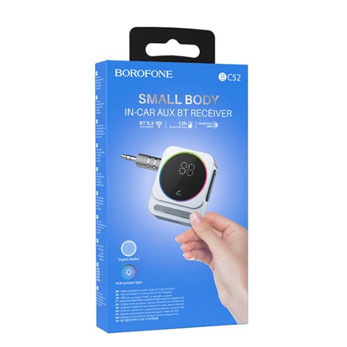 Ресивер Borofone, True way, BC52, пластик, Bluetooth, AUX, цвет: серебряный