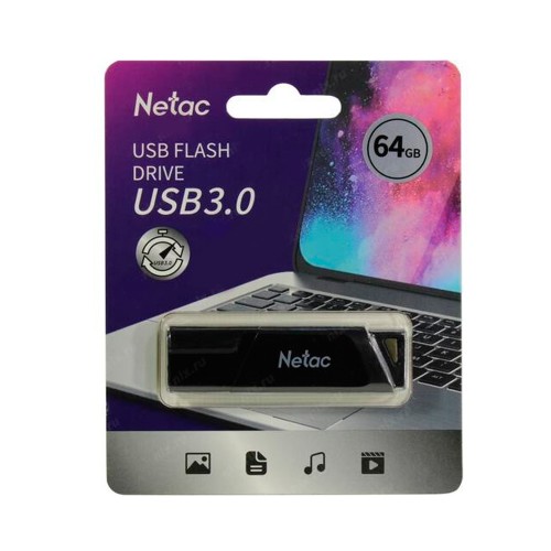 Флеш-накопитель 64Gb Netac U336, USB 3.0, пластик, чёрный