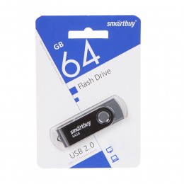 Флеш-накопитель 64Gb SmartBuy Twist, USB 2.0, пластик, чёрный