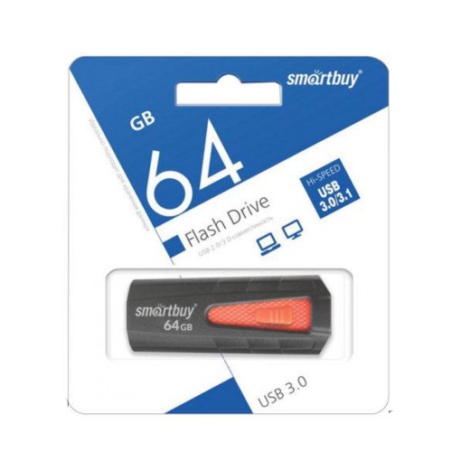 Флеш-накопитель 64Gb SmartBuy Iron, USB 3.0, пластик, чёрный, красная вставка