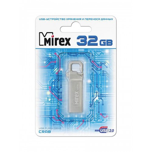 Флеш-накопитель 32Gb Mirex CRAB, USB 2.0, металл, серебряный