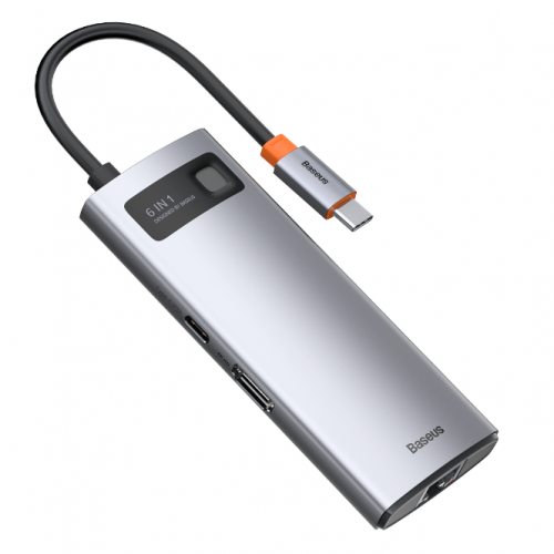 USB-концентратор Baseus BS-OH041, Metal Gleam, 6 Гнезд, PD, 3xUSB3.0, 2хHDMI, цвет: серый