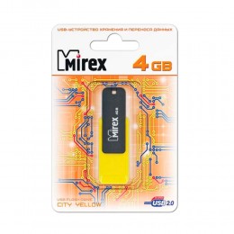 Флеш-накопитель 4Gb Mirex CITY, USB 2.0, пластик, жёлтый