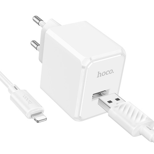 Блок питания сетевой 1 USB HOCO CS11A, Ocean, кабель  8 pin, цвет: белый