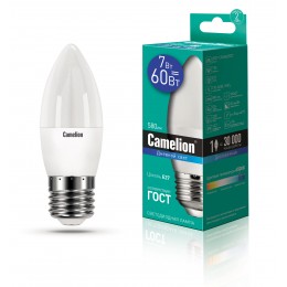 Лампа светодиодная Camelion C35/865, E27, свеча, 7Вт/220V/6500К, LED, дневной свет