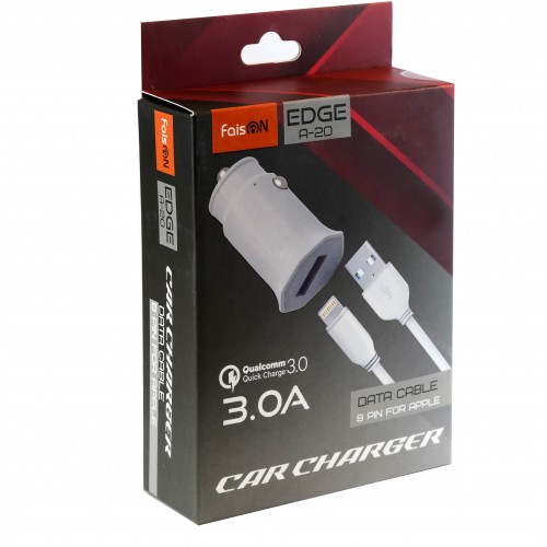 Блок питания автомобильный 1 USB FaisON A-20, QC3.0, белый
