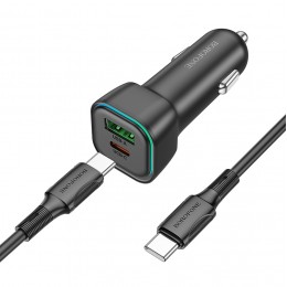 Блок питания автомобильный USB, Type-C Borofone BZ28A, Trophie, 5V, 3.0A, 30Вт, PD, QC 3.0, кабель Type-C, Type-C, 1.0м, цвет: черный