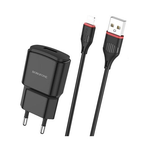 Блок питания сетевой 1 USB Borofone BA48A, Orion, 2100mA, кабель  8 pin, цвет: чёрный