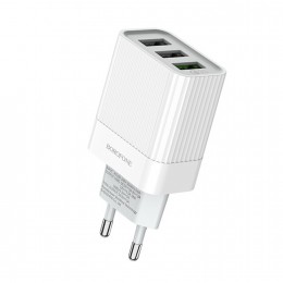 Блок питания сетевой 3 USB Borofone BA40A, Speedway, 2400mA, QC3.0, QC2.0, FCP, AFC, цвет: белый
