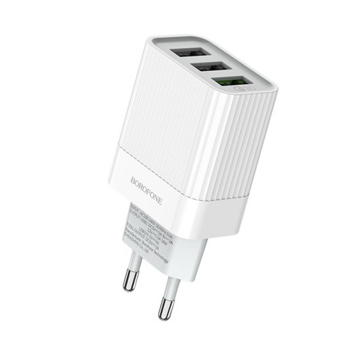 Блок питания Borofone BA40A 3 USB, 2400mA, QC3.0, белый

