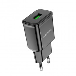 Блок питания сетевой 1 USB Borofone BA59A, Heavenly, 18Вт, QC3.0, QC2.0, FCP, AFC, цвет: чёрный
