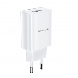 Блок питания сетевой 1 USB Borofone BN1, 2100mA, цвет: белый
