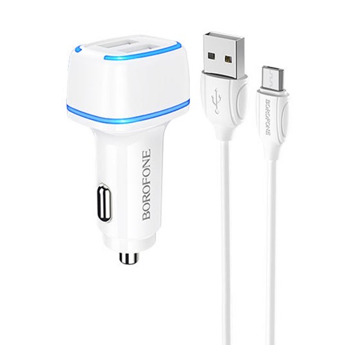 Блок питания автомобильный Borofone BZ14, 2 USB, 2400mA, белый
