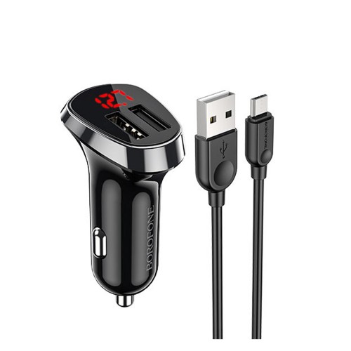 Блок питания автомобильный Borofone BZ15, 2 USB, 2400mA, чёрный
