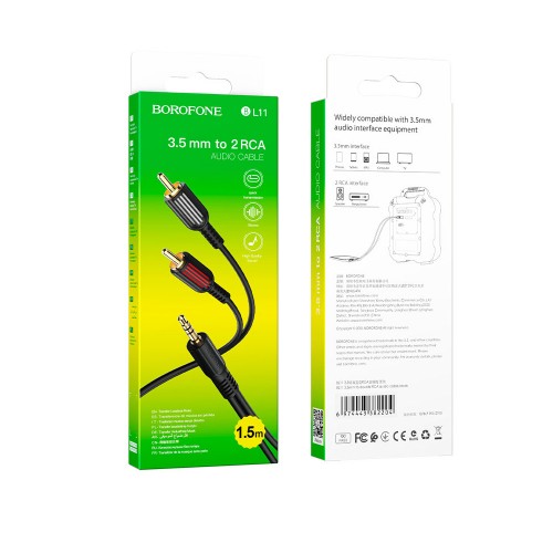 Кабель AUX, Jack 3,5mm(m) - 2xRCA(m) Borofone BL11, 1.5м, цвет: чёрный