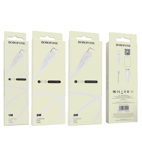 Кабель USB 8 pin Borofone BX18 Optimal, 3.0м, 2.4A, белый
