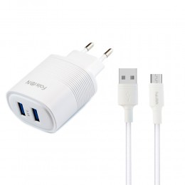 Блок питания сетевой 2 USB FaisON C-103, Teleport, 3,1A, кабель микро USB, цвет: белый