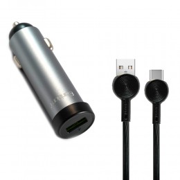 Блок питания автомобильный 1 USB Earldom ES-CC21, 2400mA, кабель Type-C, цвет: серебряный, чёрная вставка
