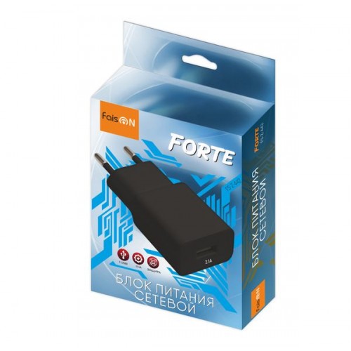 Блок питания сетевой 1 USB FaisON FS-Z-442, Classic, 2100mA, цвет: чёрный