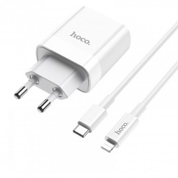 Блок питания сетевой 1 USB, Type-C HOCO C80A, Rapido, 3000mA, 18Вт, QC3.0, QC2.0, PD3.0, кабель 8 pin-Type-C, цвет: белый