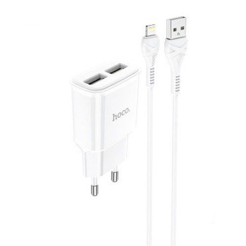 Блок питания сетевой 2 USB HOCO C88A, Star, 2400mA, кабель 8 pin, цвет: белый