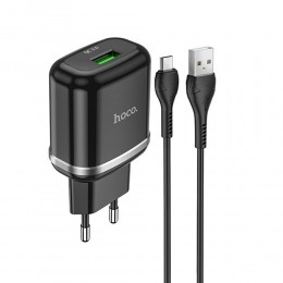 Блок питания сетевой 1 USB HOCO N3, Special single, 3000mA, 18Вт, QC3.0, QC2.0, FCP, AFC, кабель микро USB, цвет: чёрный