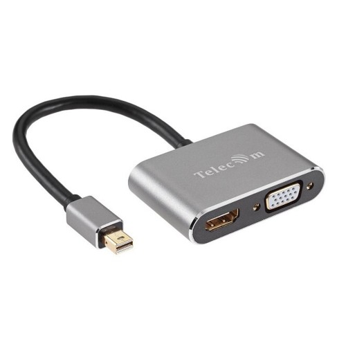 Переходник mini DisplayPort(m) - HDMI(f), VGA(f) TELECOM TA6080, 0.2м, 4k, 30Гц, цвет: серый