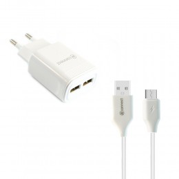 Блок питания сетевой 2 USB AVconnect, W009, 2100mA, пластик, кабель микро USB, цвет: белый