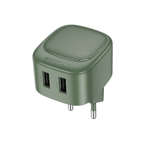 Блок питания сетевой 2 USB Borofone BAS21A, 5V, 2.1A, кабель USB - 8-pin, 1.0м, цвет: чёрный