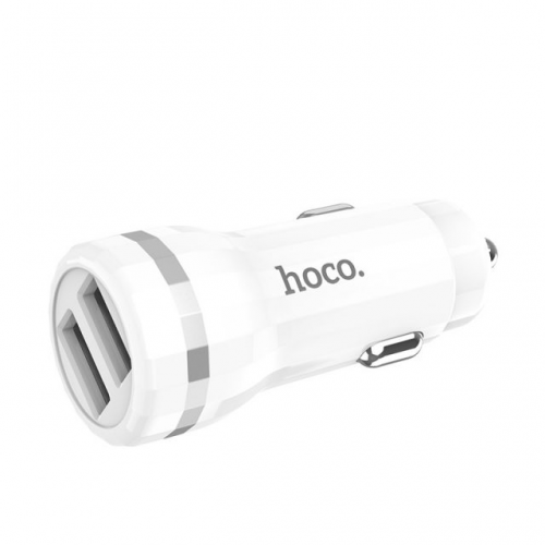 Блок питания автомобильный 2 USB HOCO Z27, Staunch, 2400mA, кабель микро USB, цвет: белый