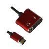 Переходник Type-C(m) - Jack 3,5mm(f), круглый, плетёный, красный
