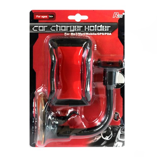 Держатель автомобильный H007, двойной зажим, красный для смартфона

