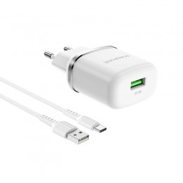 Блок питания сетевой 1 USB Borofone BA36A, 3000mA, 18Вт, QC3.0, QC2.0, FCP, AFC, кабель Type-C, цвет: белый
