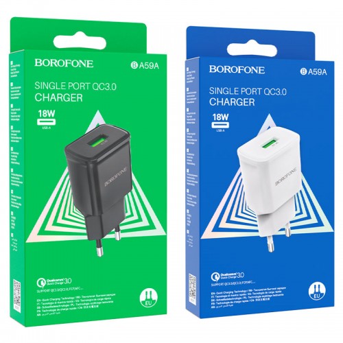 Блок питания сетевой 1 USB Borofone BA59A, Heavenly, 18Вт, QC3.0, QC2.0, FCP, AFC, цвет: белый