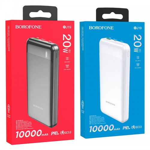 Аккумулятор внешний Borofone BJ19, 10000mAh, QC3.0, PD, цвет: чёрный