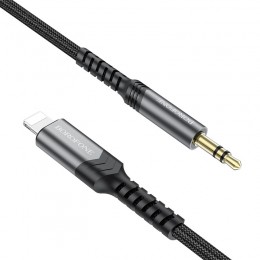 Кабель AUX, Jack 3,5mm(m) - 8 pin(m) Borofone BL15, Hi-sound, 1.0м, цвет: серый