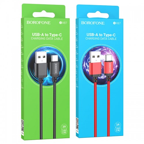 Кабель USB - Type-C Borofone BX87 Sharp, 1.0м, 3.0A, цвет: красный