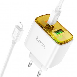 Блок питания сетевой USB, Type-C HOCO CS42A, Smart, 5V, 3.0A, 30Вт, PD, QC 3.0, кабель Type-C, 8-pin, 1.0м, цвет: белый