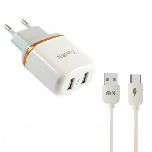 Блок питания сетевой 2 USB FaisON C-23, MAGIK, 2100mA, 10Вт, кабель микро USB, цвет: белый