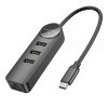 USB-концентратор Borofone DH6, Erudite 4-in-1, 4 гнезда, 3xUSB 3.0, RJ45, кабель Type-C 0.2м, цвет: чёрный