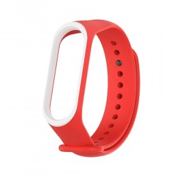 Ремешок для фитнес-браслета XIAOMI Mi Band 4 без бренда, Double color, силикон, цвет: красный, белая вставка
